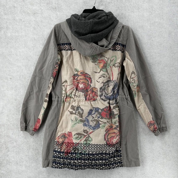 Skies Are Blue Jacket XS Embroidered Utility Gray Floral Barn Chore Coat - Picture 4 of 16